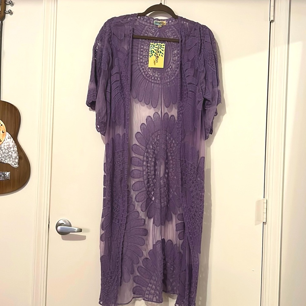 Floral mesh Lilac Kimono